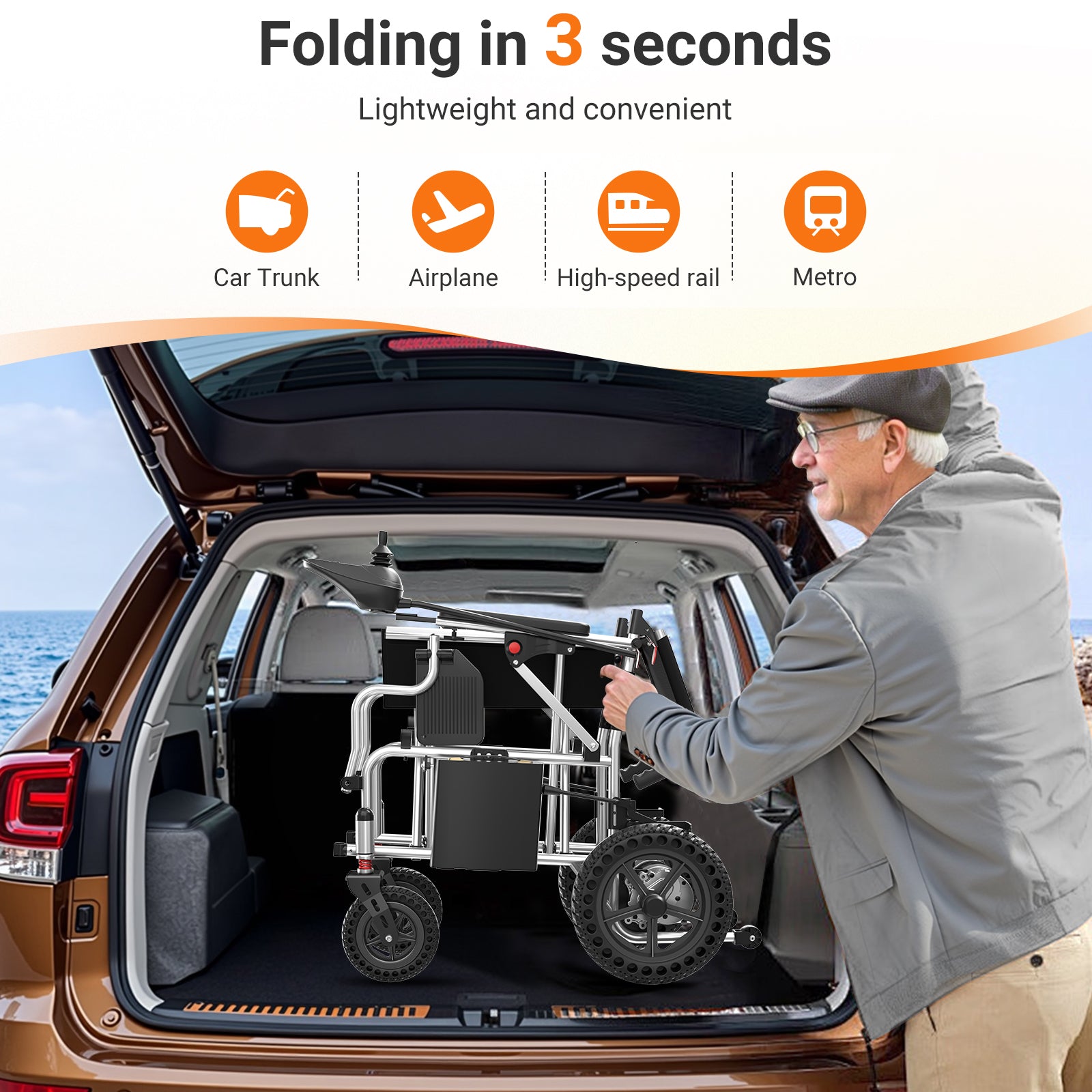 Foldable Electric Wheelchair for Adults, 15 Miles Long Travel Range, All Terrain Motorized Wheelchair for Seniors Portable