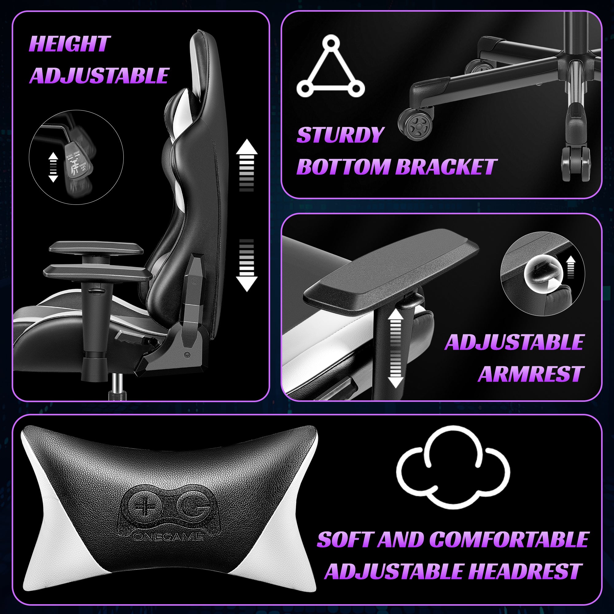 Ergonomic Gaming Chair, Racing Style PU Leather, Adjustable Backrest, Swivel Gamer Chair with Lumbar Support
