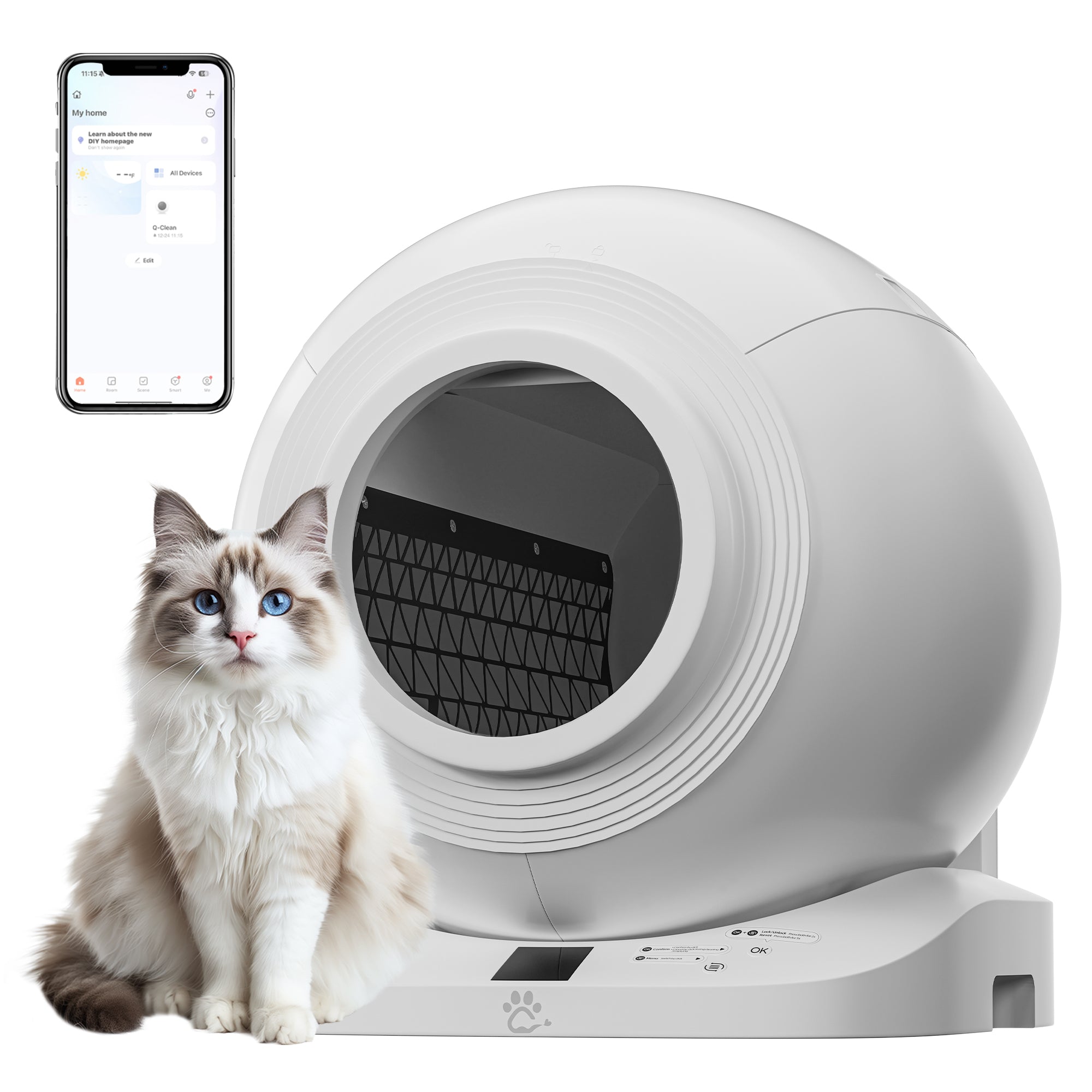 "Q-clean" Self Cleaning Cat Litter Box, 65L XL Automatic Cat litter Box, Cat Litter Box, Heavy Duty and Odor Prevent