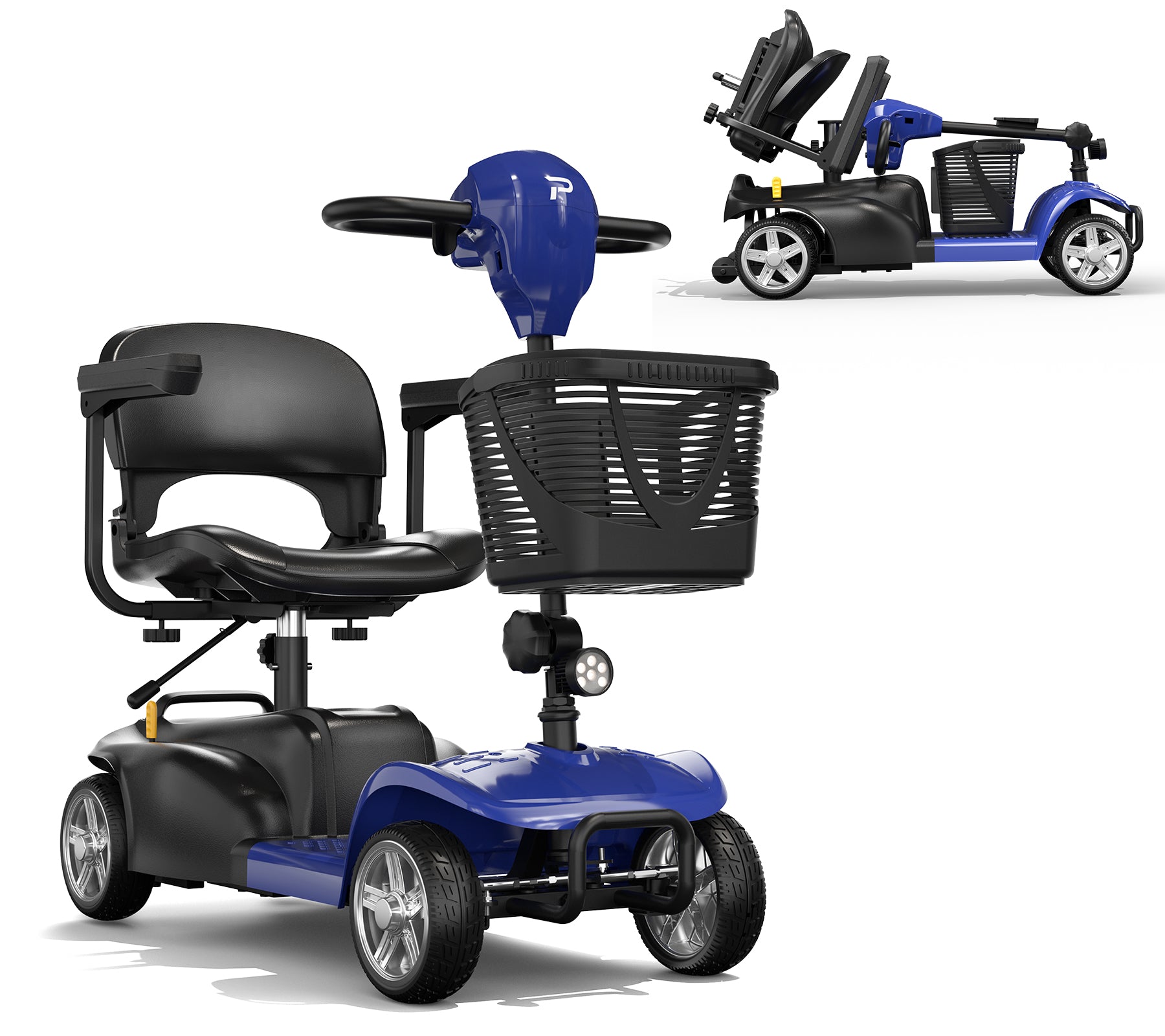 4 Wheels Mobility Scooter for Adults and Seniors with LED Headlight, 15 Miles Long Range Wheelchair Device,  Powered Mobility Scooters with Detachable Basket