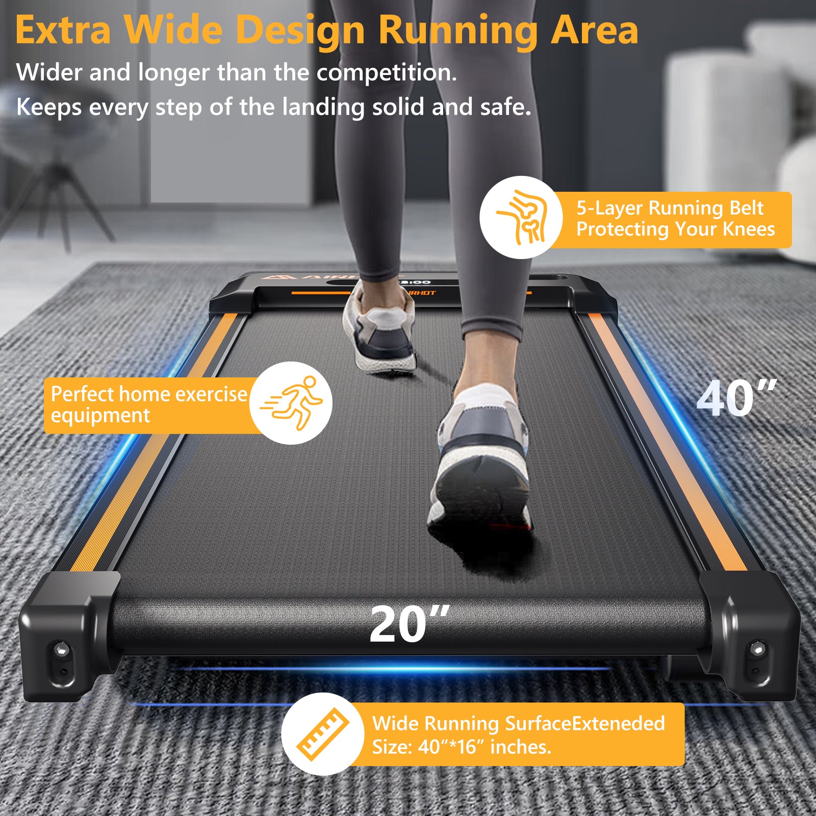 AIRHOT TM400 Under Desk Treadmill, Walking and Jogging 2-in-1 Walking Pad
