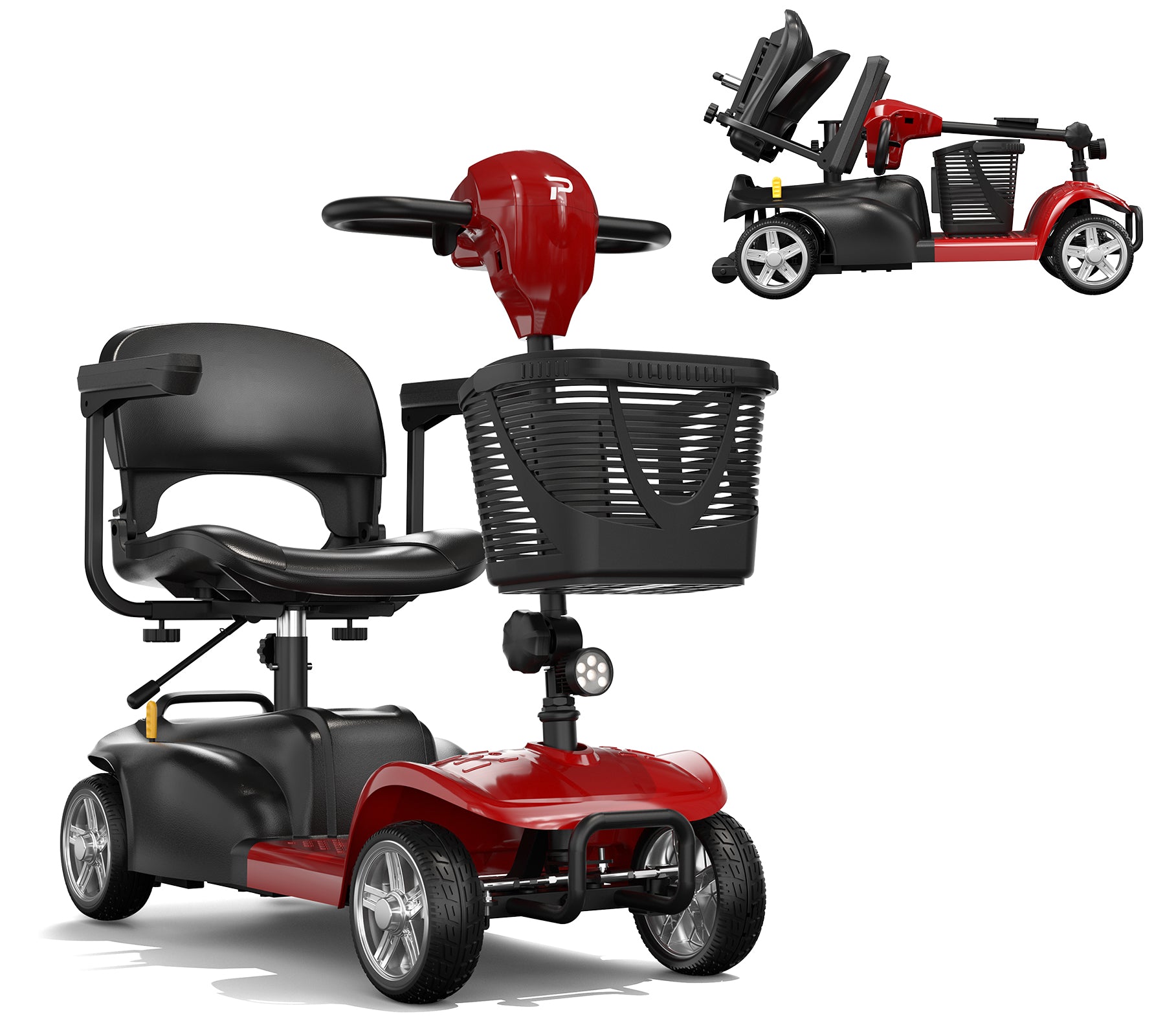 4 Wheels Mobility Scooter for Adults and Seniors with LED Headlight, 15 Miles Long Range Wheelchair Device,  Powered Mobility Scooters with Detachable Basket