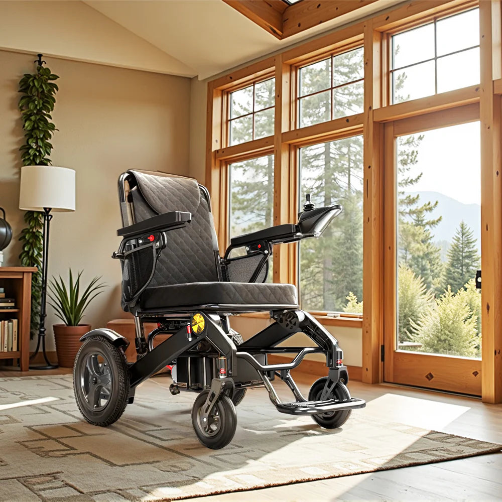 Reinforced Frame 350LBS Weight Capacity Foldable Electric Wheelchair, 16+ Miles Long Range, Thickened Seat Cushion & Removable Lithium Battery, EABS Brake System