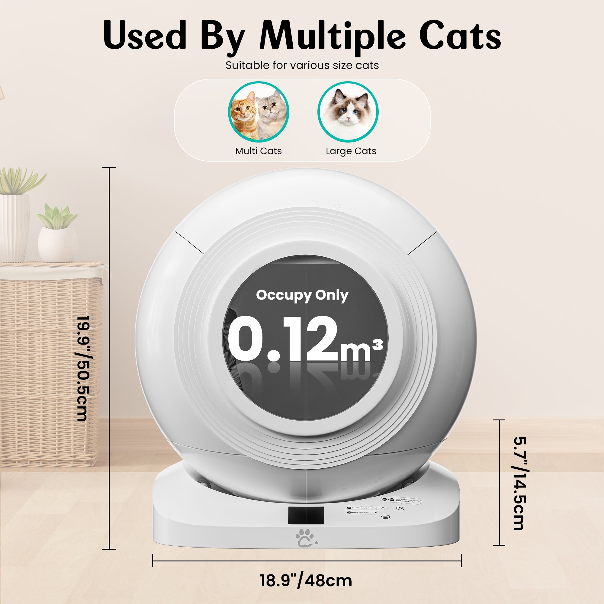"Q-clean" Self Cleaning Cat Litter Box, 65L XL Automatic Cat litter Box, Cat Litter Box, Heavy Duty and Odor Prevent