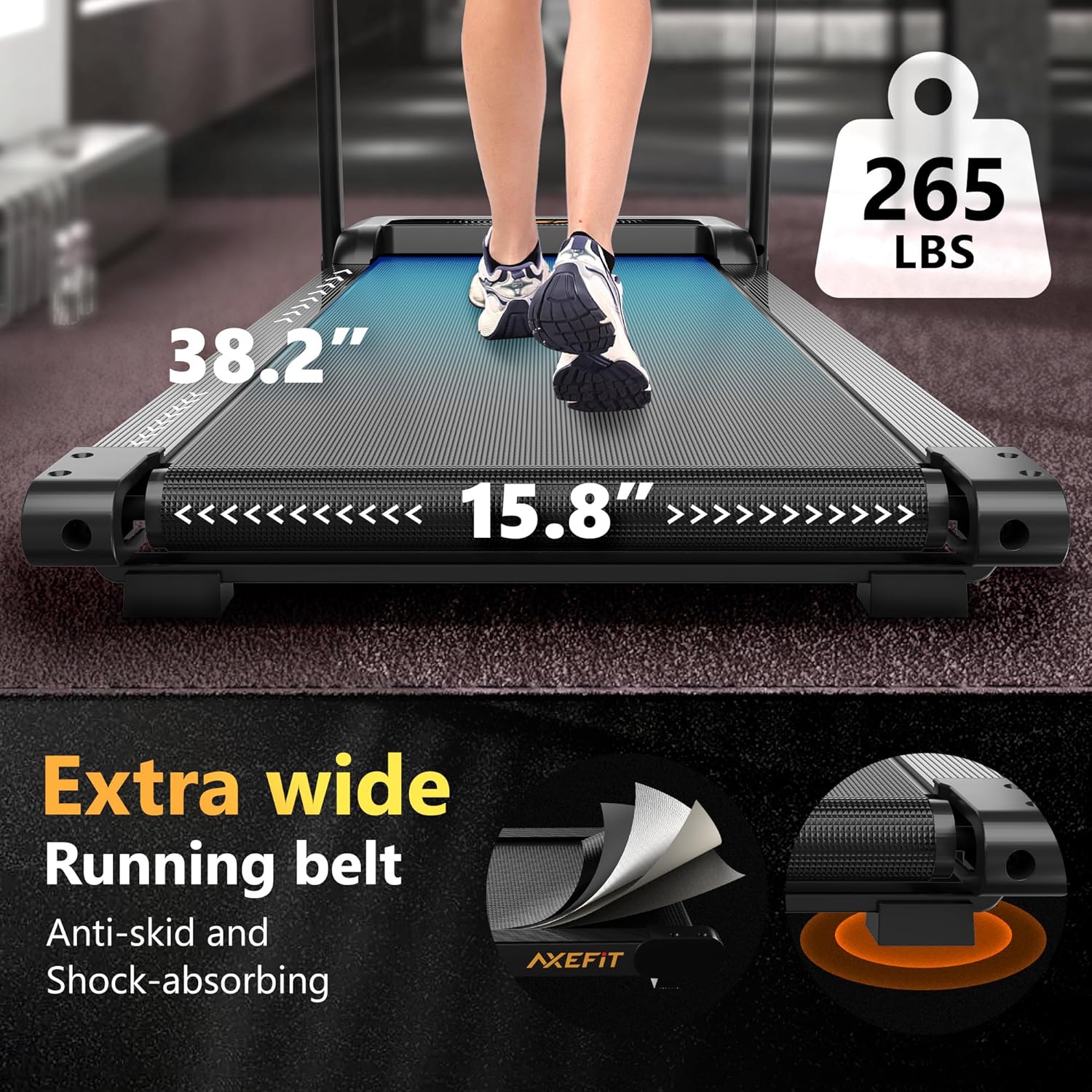 Treadmill with Incline, 265 LBS Capacity Portable Incline Treadmill, Folding Treadmills for Home, 2.5HP Low-Noise Treadmills LED Display for Walking Jogging Running