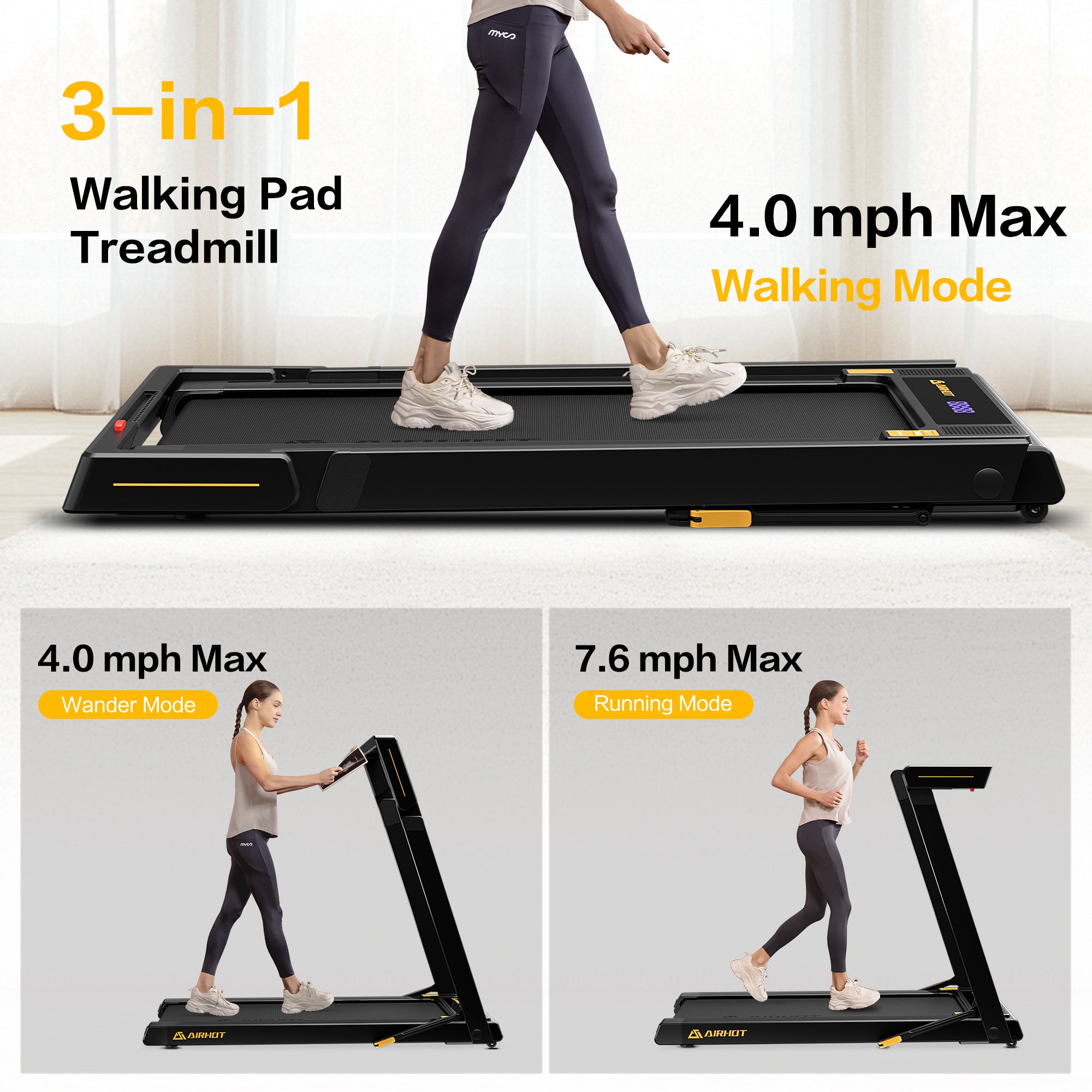 S700 3in1 Folding Treadmill, 300LBS Weight Capacity, 3.0HP Under Desk Treadmil for Home Office, Portable Folding Treadmil with Remote Control & LED Touch Display