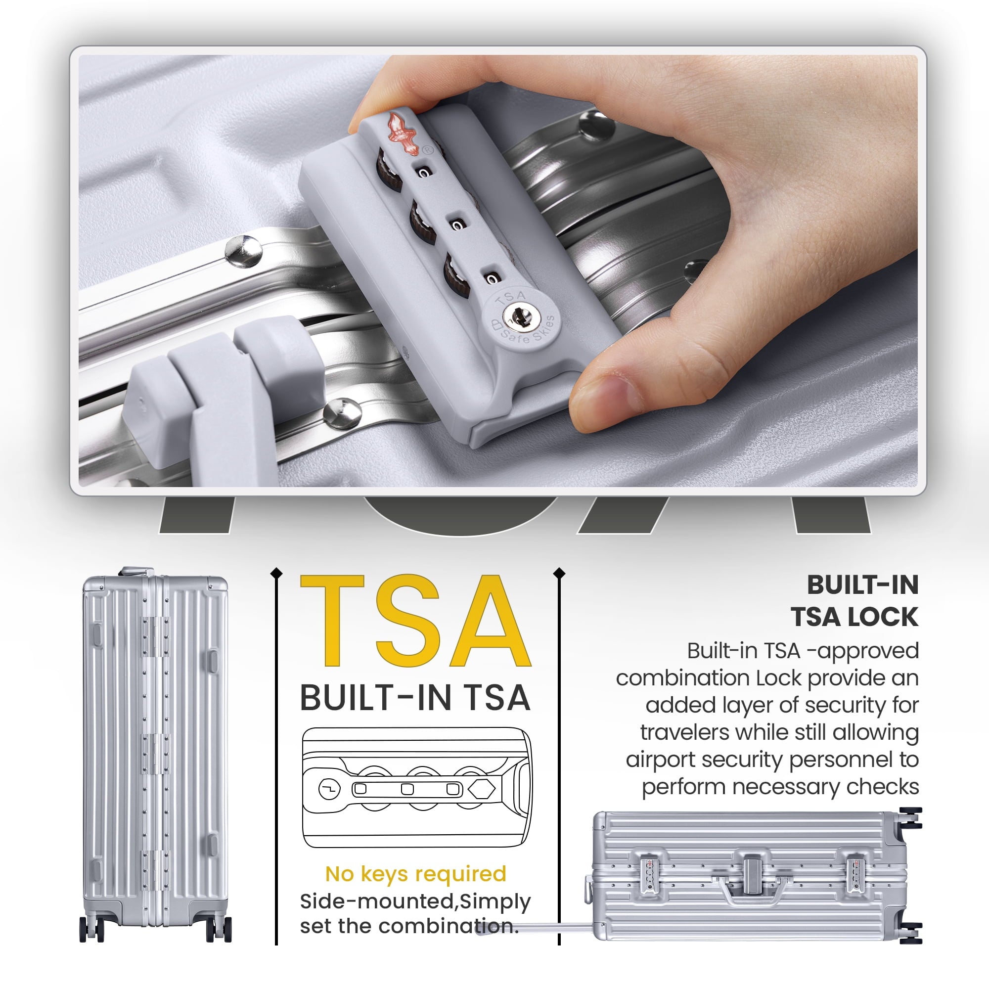 Carry On Luggage, Aluminium Frame, PC ABS Hard Shell, Suitcases with Wheels, TSA Lock, No Zipper, 20In Orange LX302