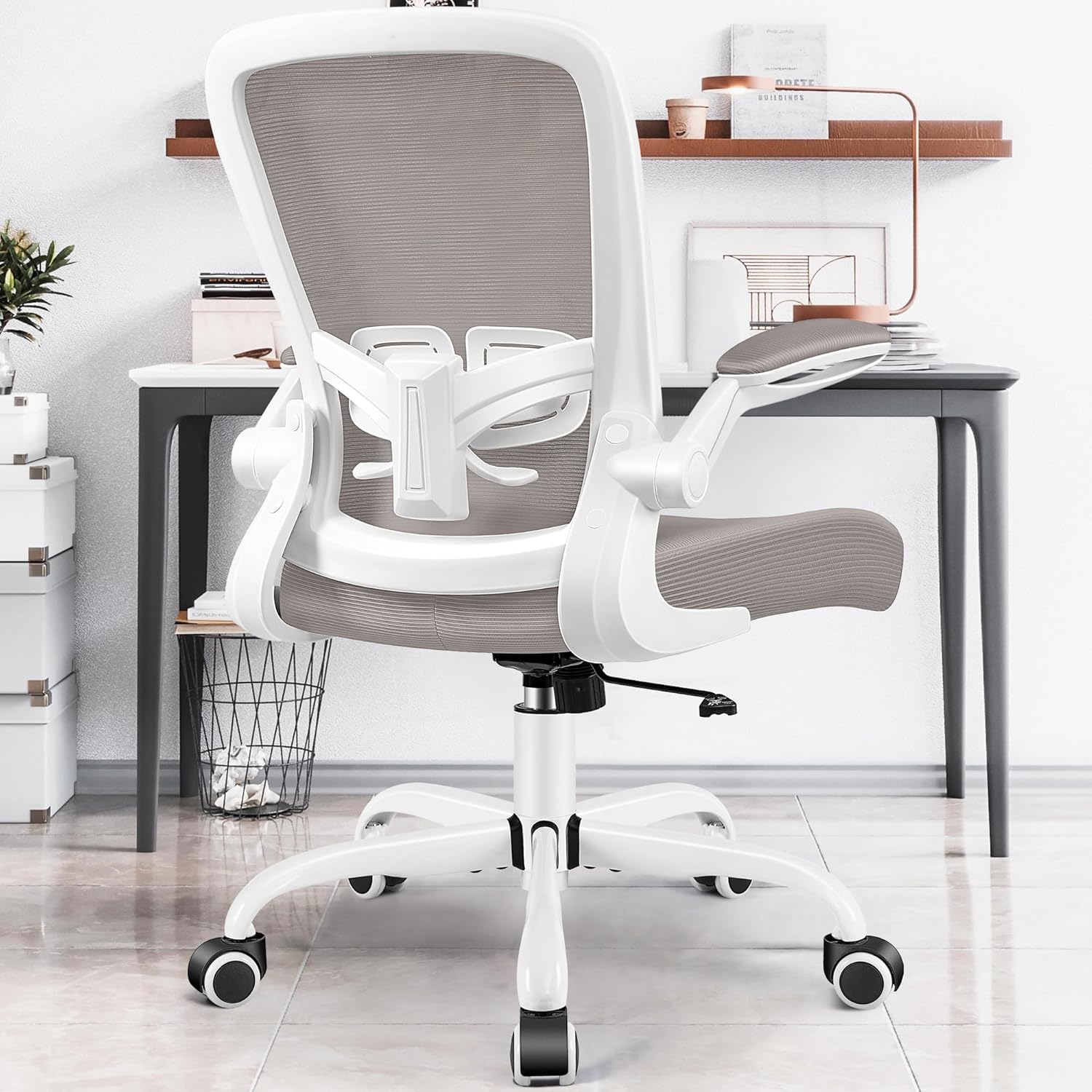 FelixKing Office Chair, Ergonomic Desk Chair with Adjustable Height and Lumbar Support Swivel Chairs, Desk Computer Chair with 90°Flip up Armrests for Conference Room (Gray)