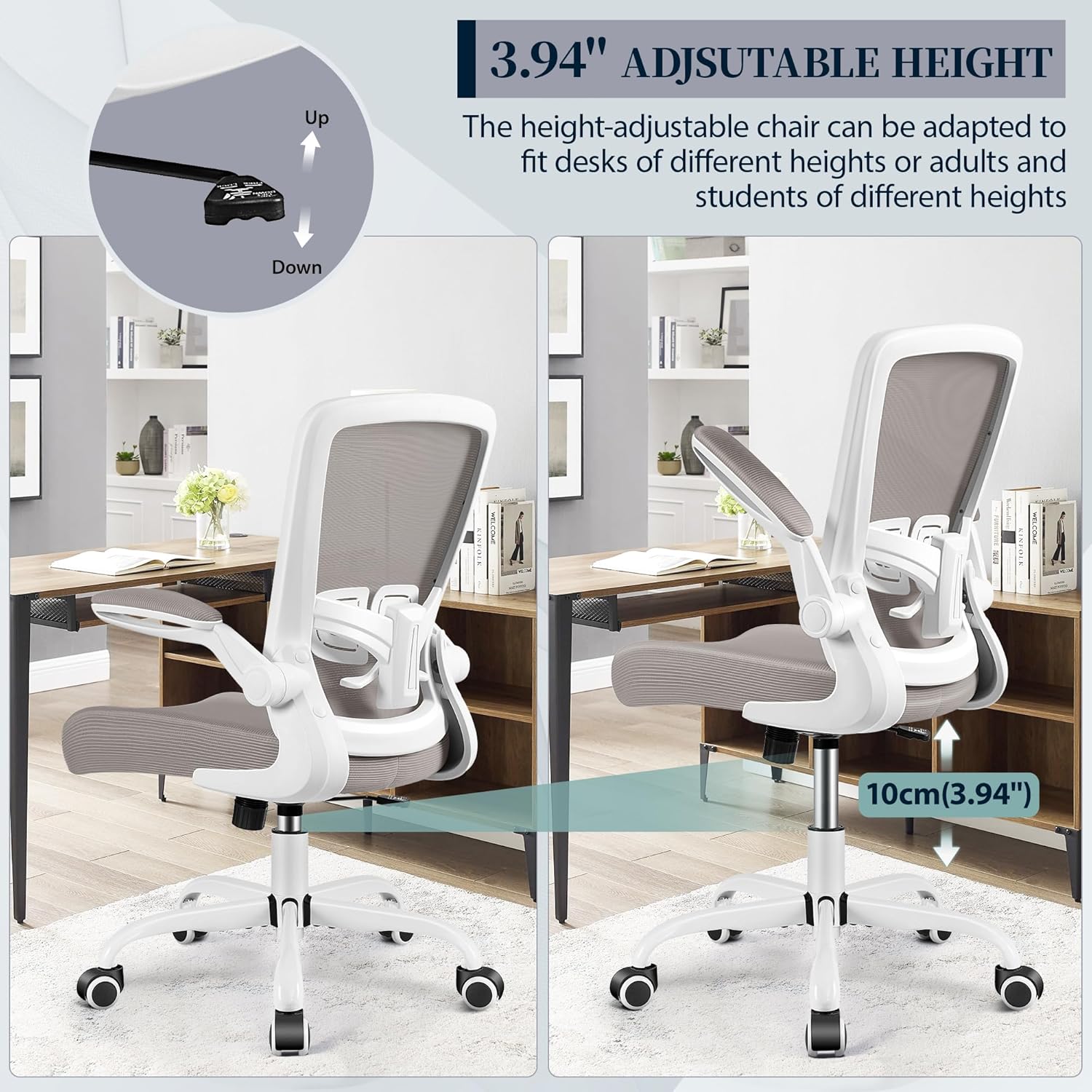 FelixKing Office Chair, Ergonomic Desk Chair with Adjustable Height and Lumbar Support Swivel Chairs, Desk Computer Chair with 90°Flip up Armrests for Conference Room (Gray)