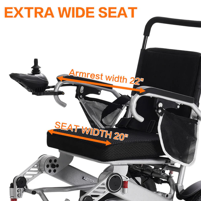 Reinforced Frame 350LBS Weight Capacity Foldable Electric Wheelchair, 16+ Miles Long Range, Thickened Seat Cushion & Removable Lithium Battery, EABS Brake System