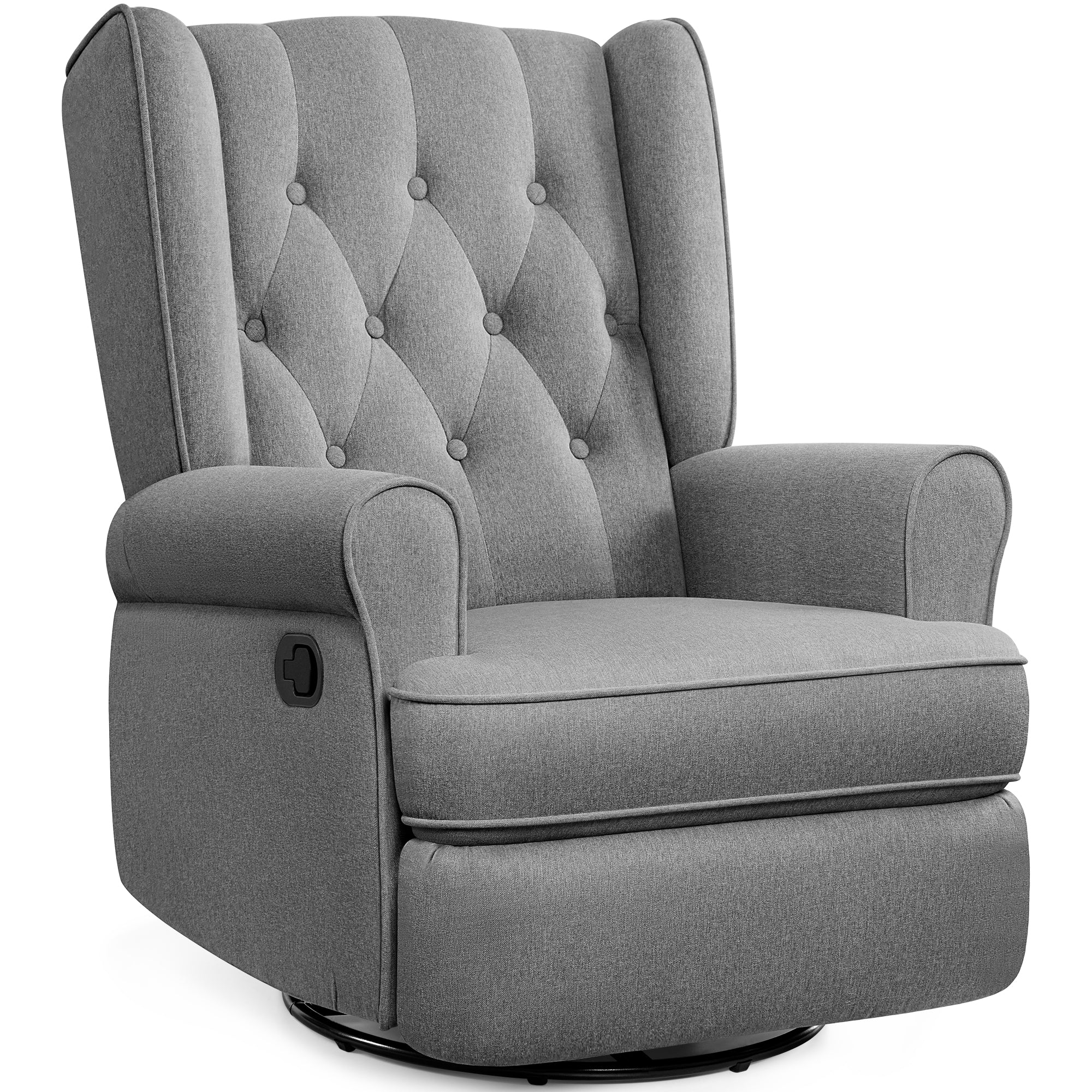 Recliner Chair 360 Swivel Glider, Rocking Living Room Chair Ergonomic Lounge Chair with Arm and Decorative Buttons, Modern Accent Classic Single Sofa for Reading,Nursery,Bedroom (Gray)