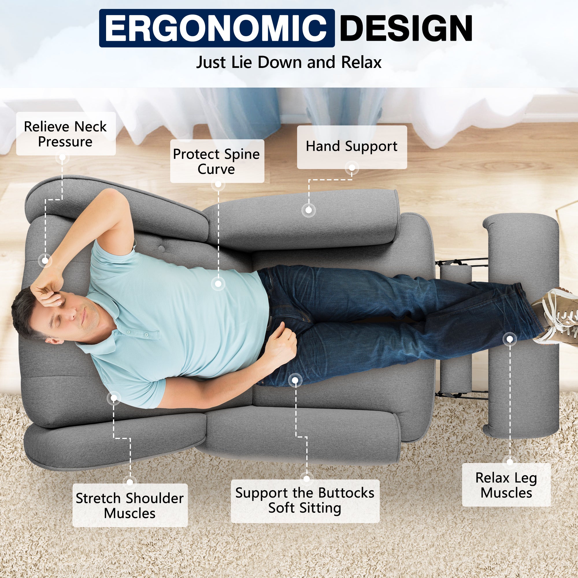 Recliner Chair 360 Swivel Glider, Rocking Living Room Chair Ergonomic Lounge Chair with Arm and Decorative Buttons, Modern Accent Classic Single Sofa for Reading,Nursery,Bedroom (Gray)