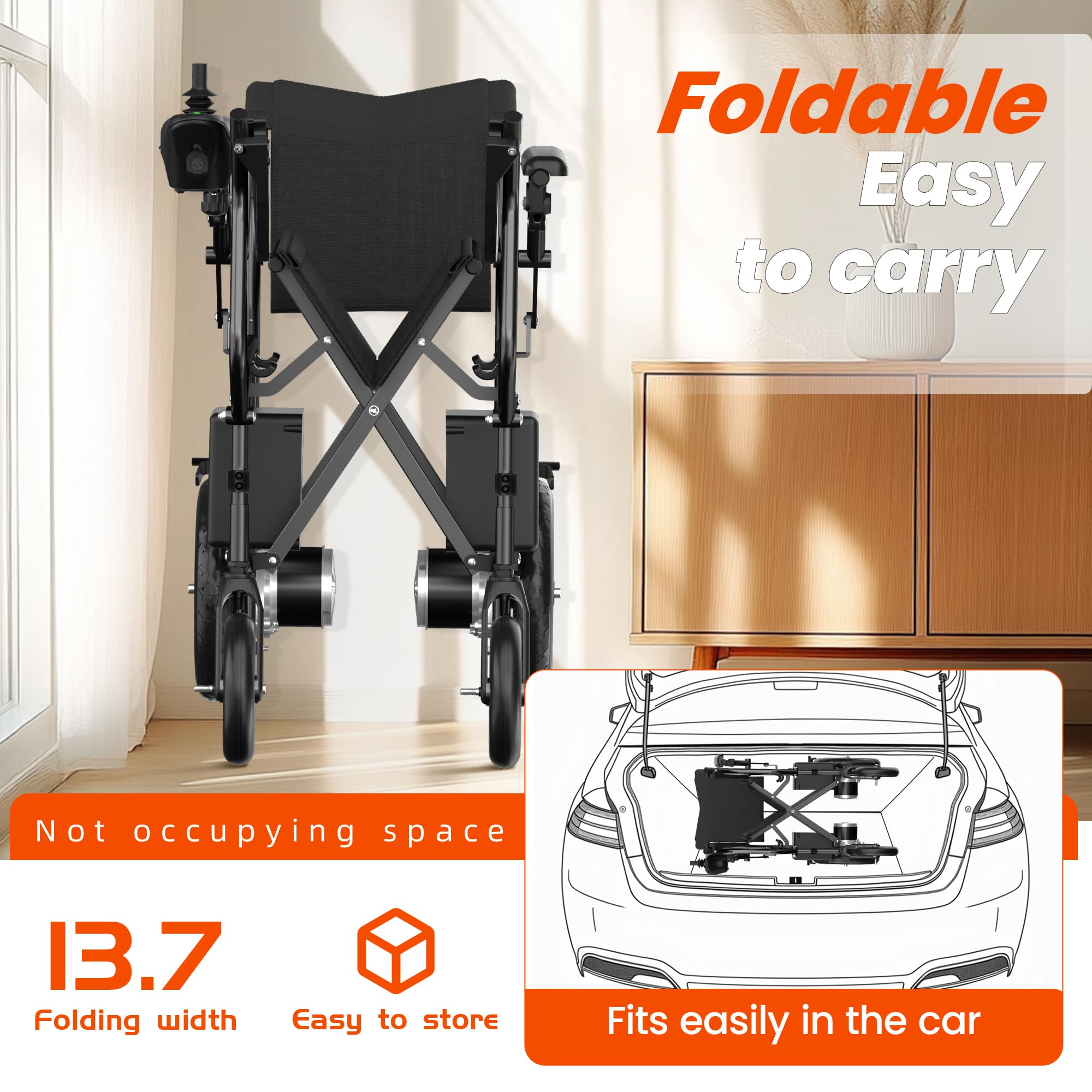 Foldable Power Wheelchair for Home and Travel,15 Miles Long Travel Range, All Terrain Motorized Wheelchair for Seniors Portable