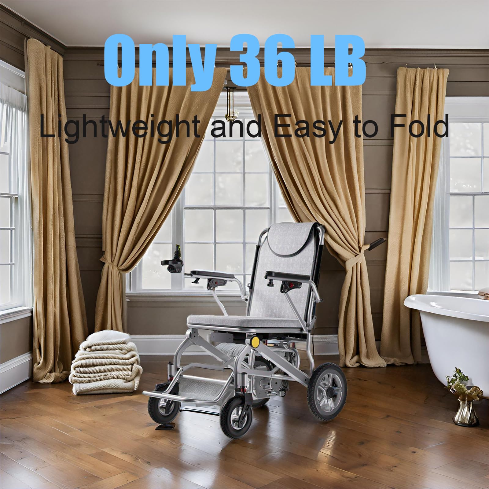 32 Miles Long Travel Range Lightweight Electric Wheelchairs for Adults, Only 36lbs, Foldable All Terrain Motorized Wheelchair for Seniors, Compact Power Wheelchairs, Brushless Dual Motors