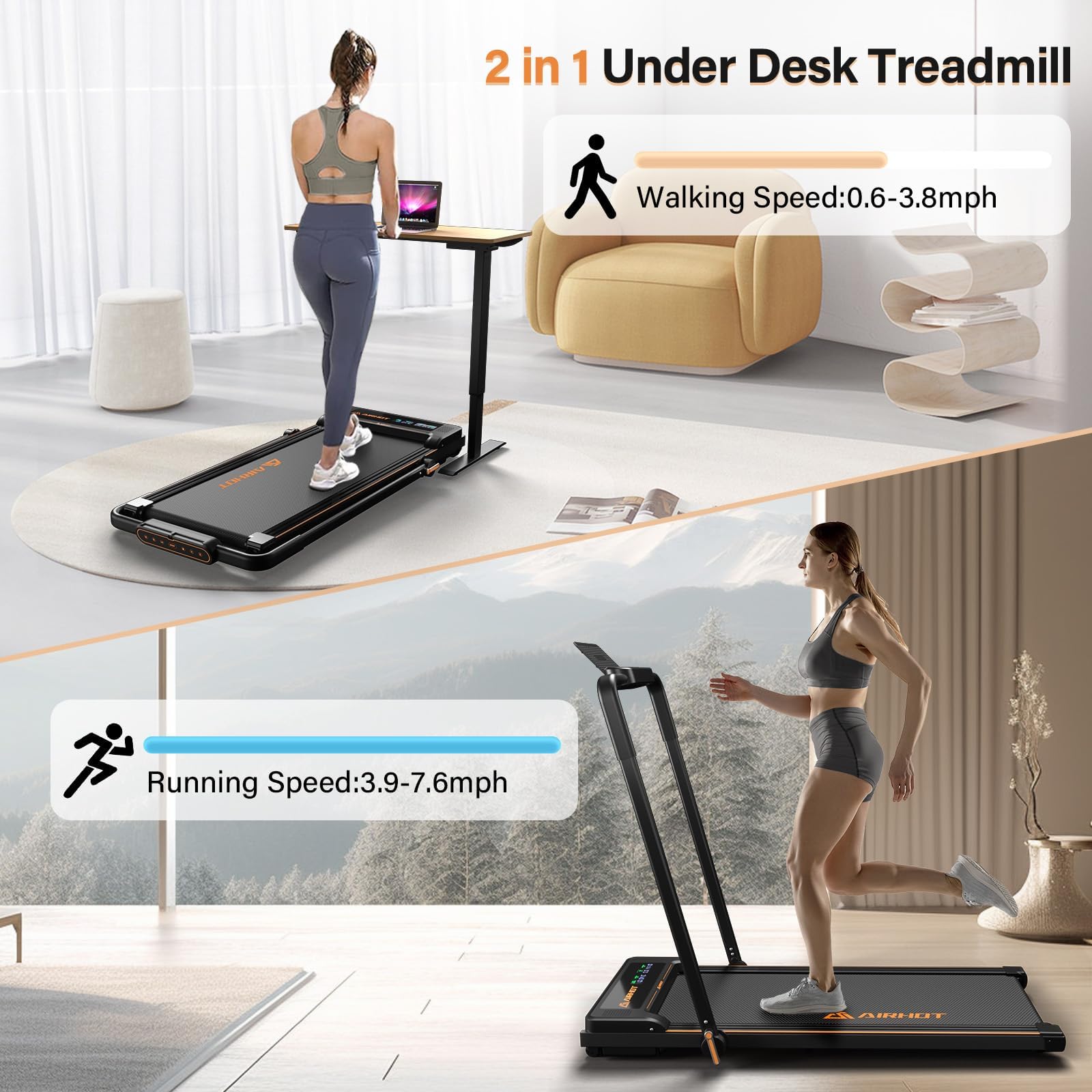 Walking Pad-Under Desk Treadmill-2 in 1 Folding Treadmill for Home