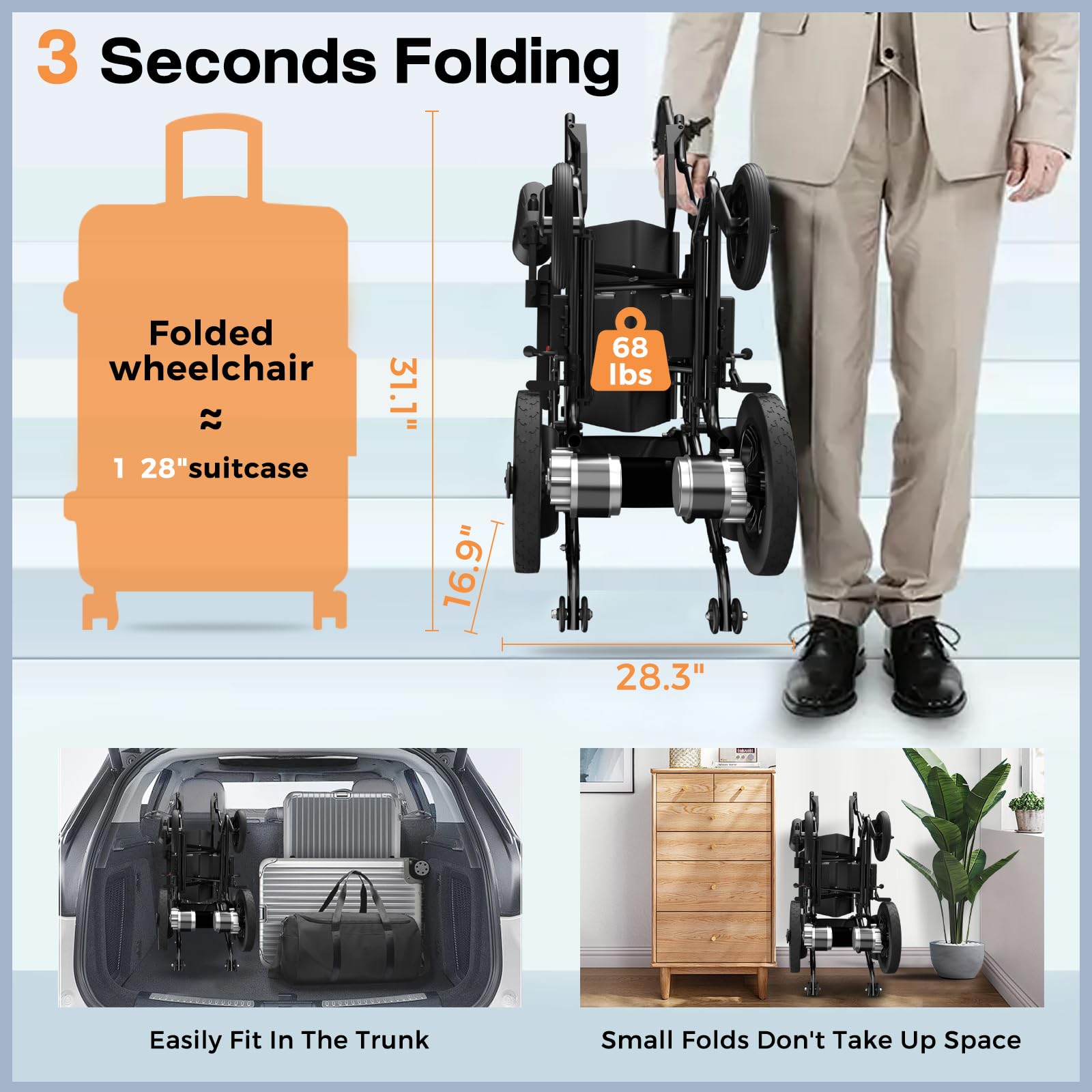 Foldable Intelligent Portable Power Electric Wheelchairs for Adults Seniors With 2 Batteries