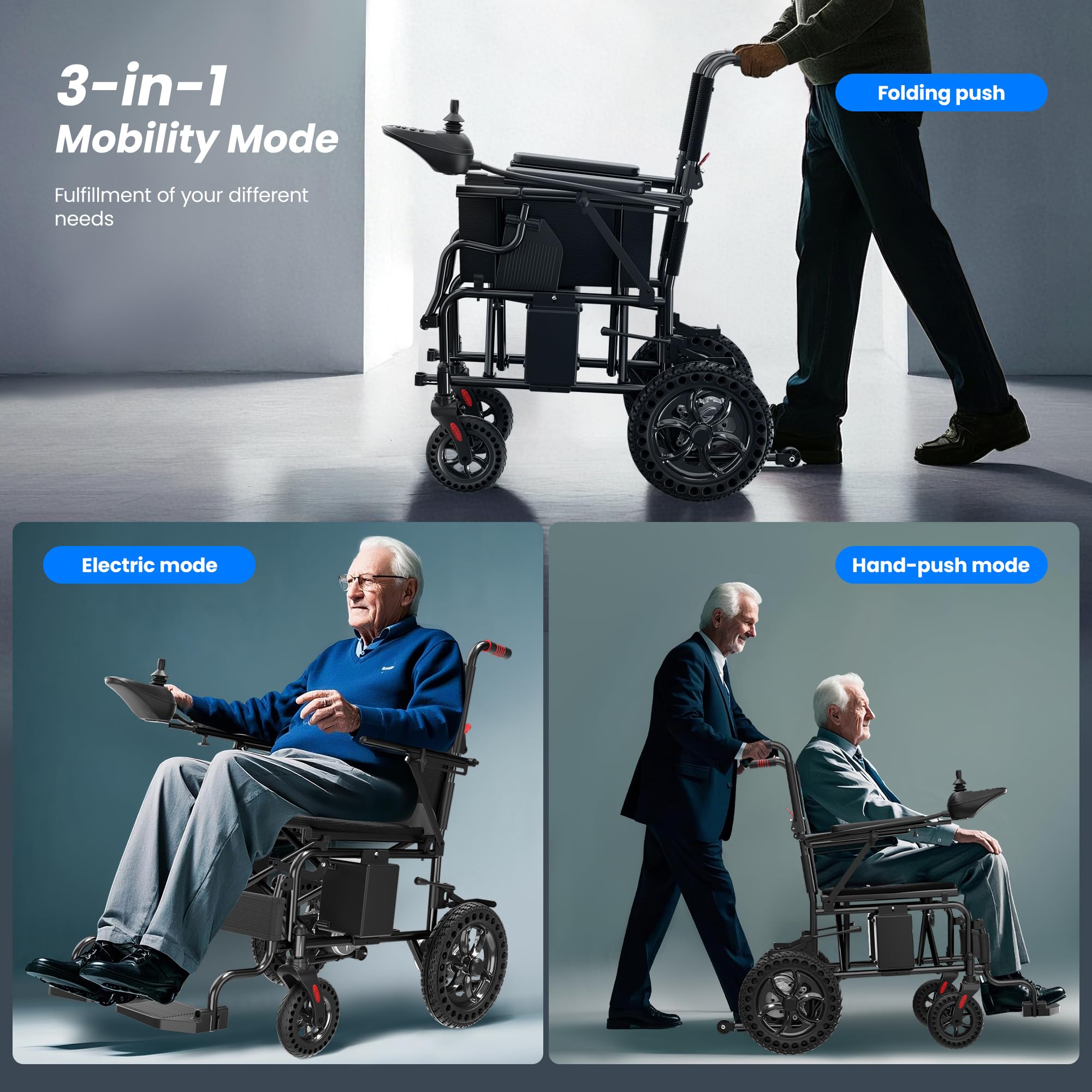 Portable Electric Wheelchair with Aluminum frame Lithium Batteries, Lightweight Only 40lbs, Compact Motorized Wheelchair for Seniors, All Terrain Power Wheelchair for Adults, Airline Approval