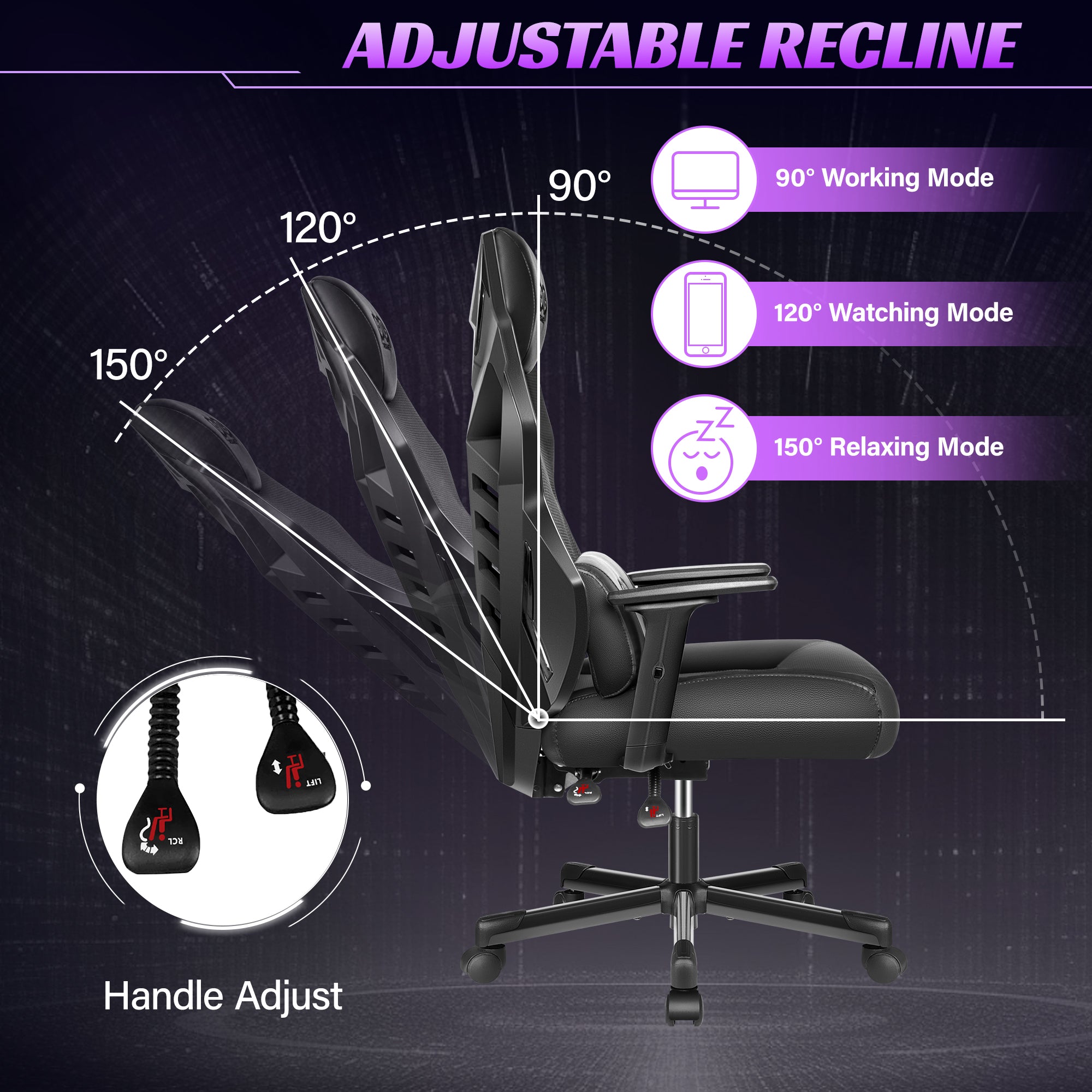 Breathable Racing Style Gaming Chair, Adjustable Backrest, Ergonomic Swivel PC Chair with Lumbar Support