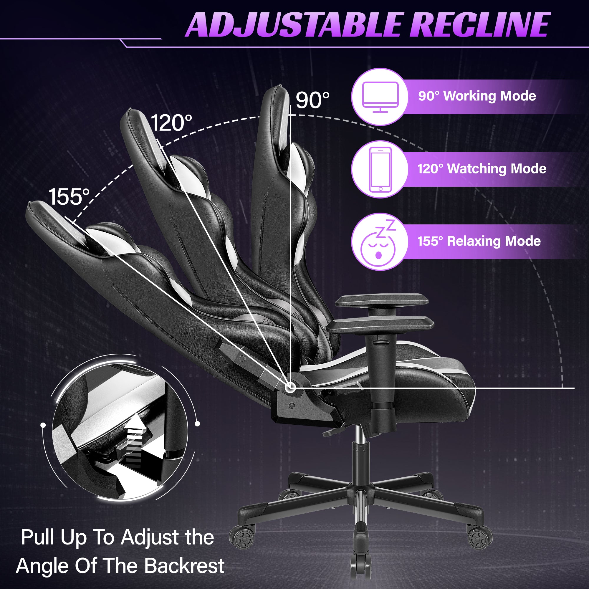 Ergonomic Gaming Chair, Racing Style PU Leather, Adjustable Backrest, Swivel Gamer Chair with Lumbar Support