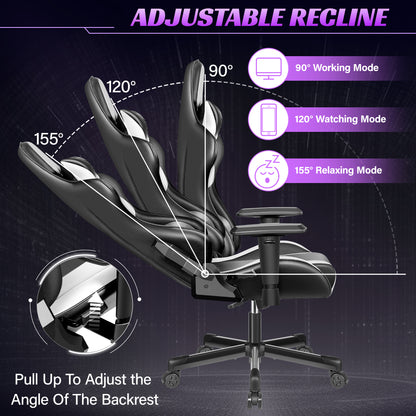 Ergonomic Gaming Chair, Racing Style PU Leather, Adjustable Backrest, Swivel Gamer Chair with Lumbar Support