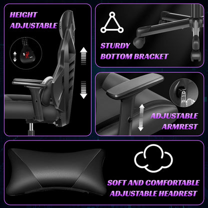 Breathable Racing Style Gaming Chair, Adjustable Backrest, Ergonomic Swivel PC Chair with Lumbar Support