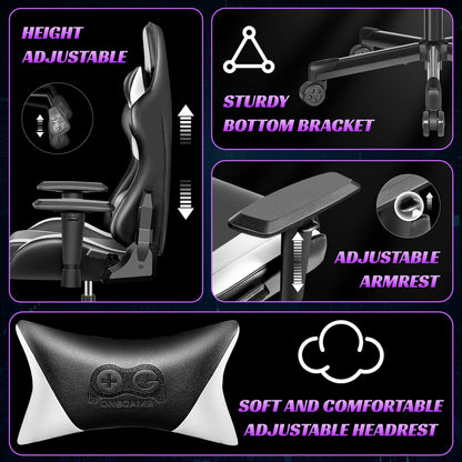 Ergonomic Gaming Chair, Racing Style PU Leather, Adjustable Backrest, Swivel Gamer Chair with Lumbar Support