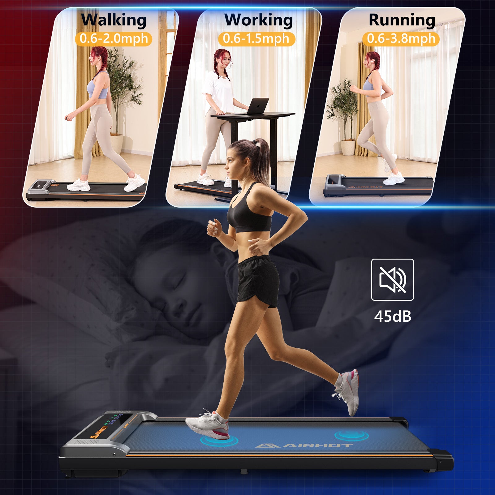 Under Desk Treadmill of Compact Space with Remote Control deals & LED Display