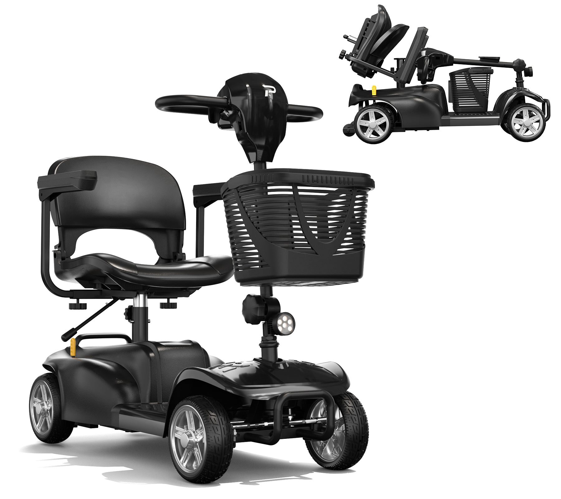 4 Wheels Mobility Scooter for Adults and Seniors with LED Headlight, 15 Miles Long Range Wheelchair Device,  Powered Mobility Scooters with Detachable Basket