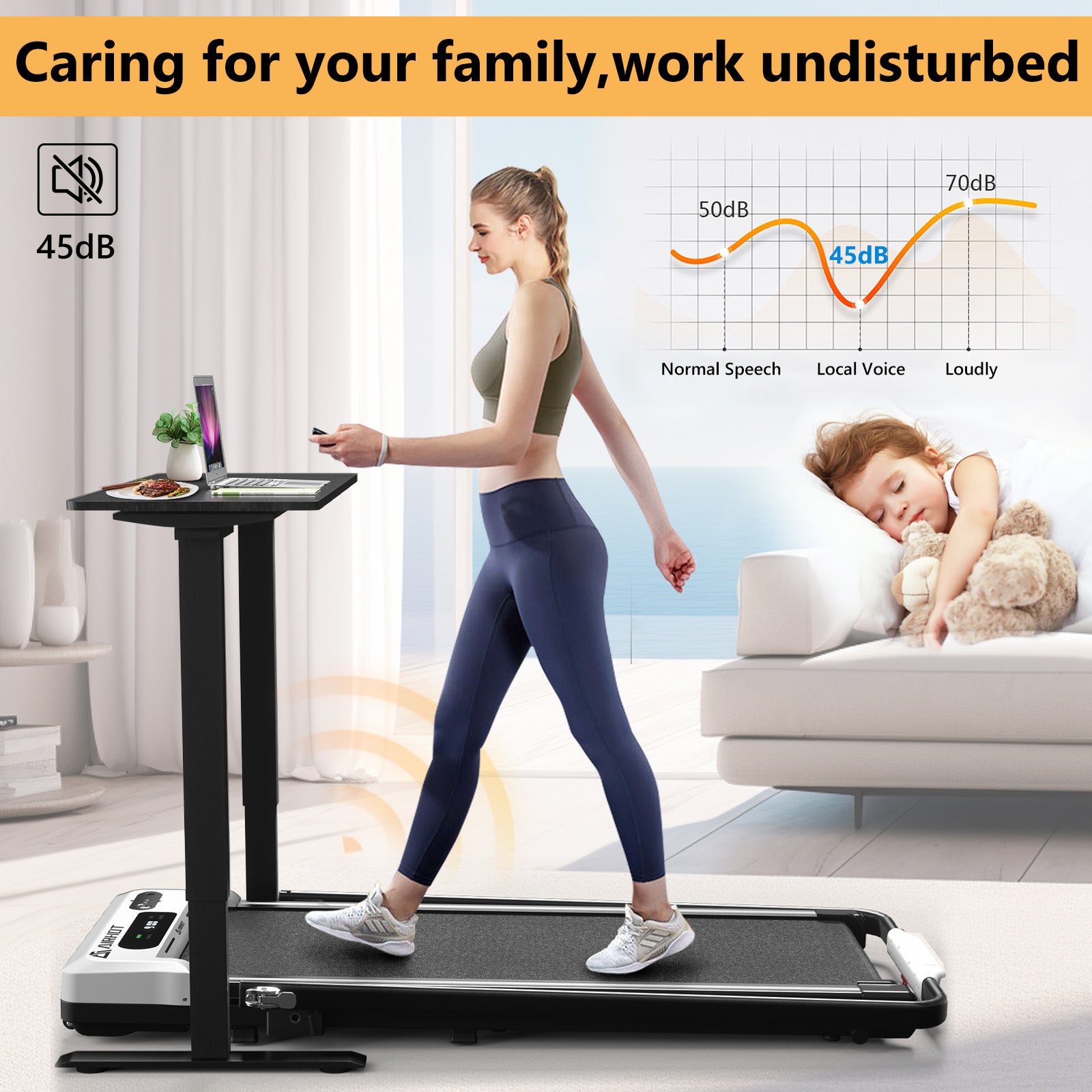 AIRHOT TM401 Under Desk Treadmill, Walking Pad 2 in 1 Folding Treadmill