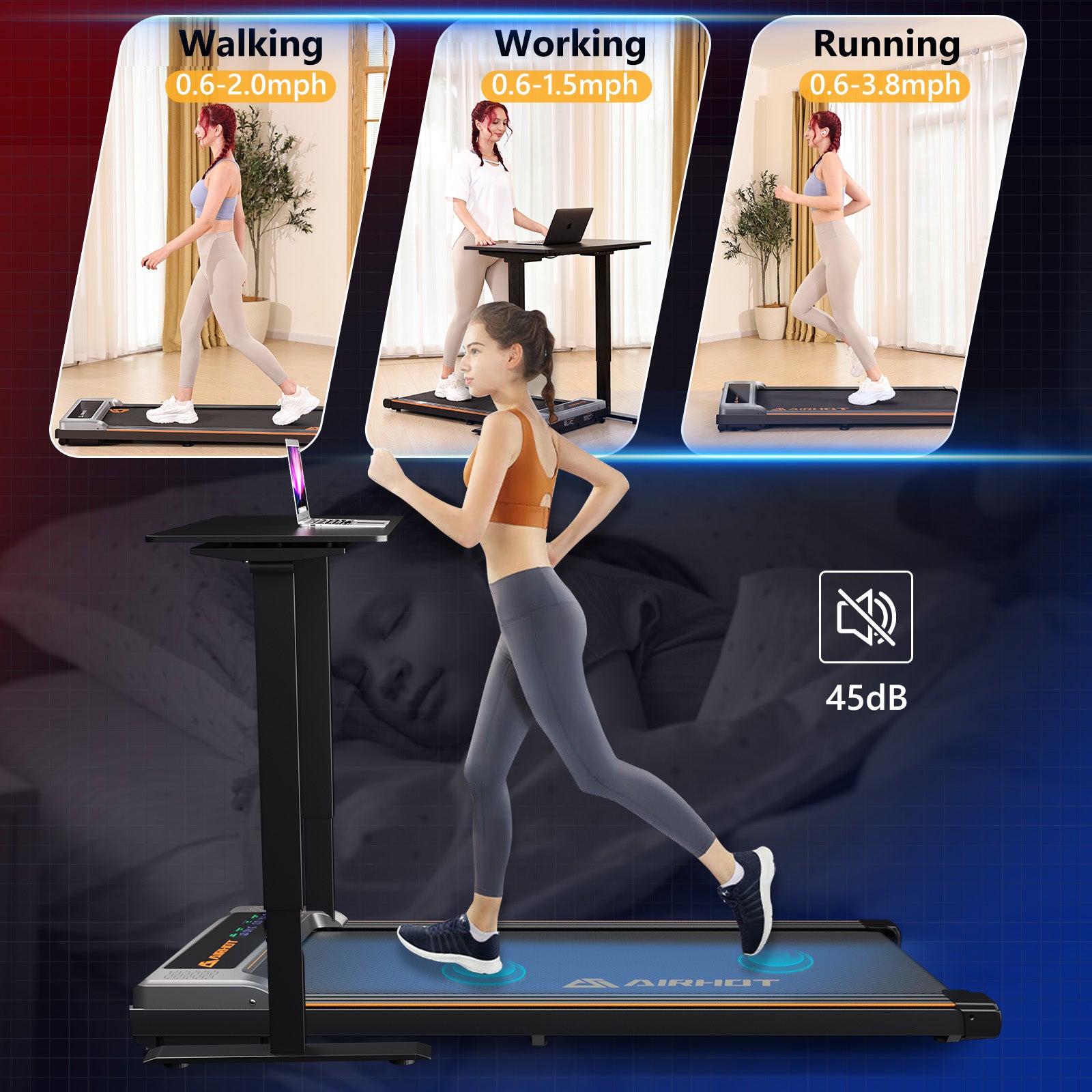 AIRHOT P2-C Walking Pad Treadmill with Remote Control and LED Display