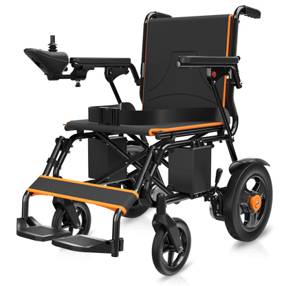 Ultra-lightweight folding power wheelchair with handbrake and footrest, 300 lbs. weight capacity