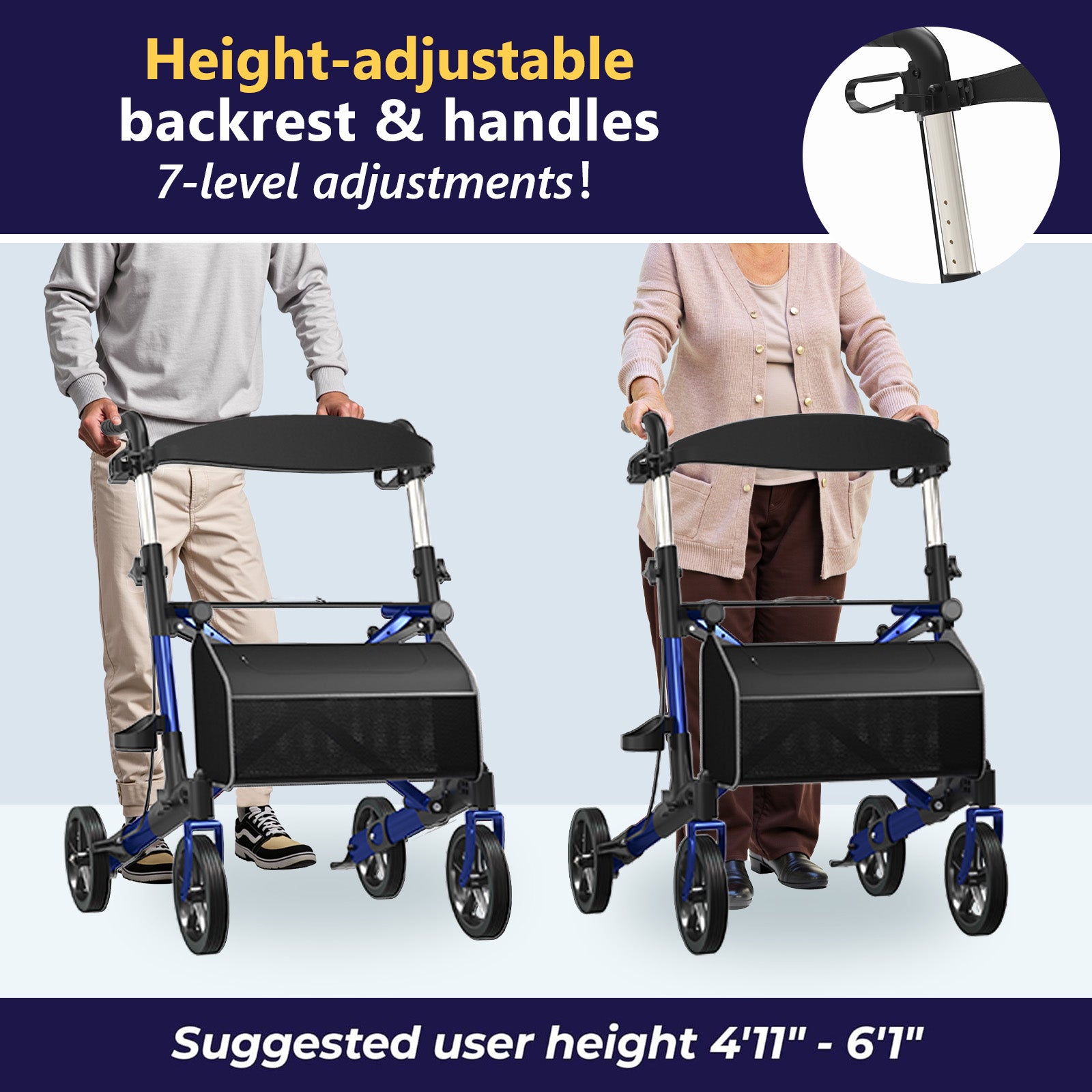 Lightweight 4-Wheel Rollator Walker With Seat