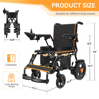 Ultra-lightweight folding power wheelchair with handbrake and footrest, 300 lbs. weight capacity