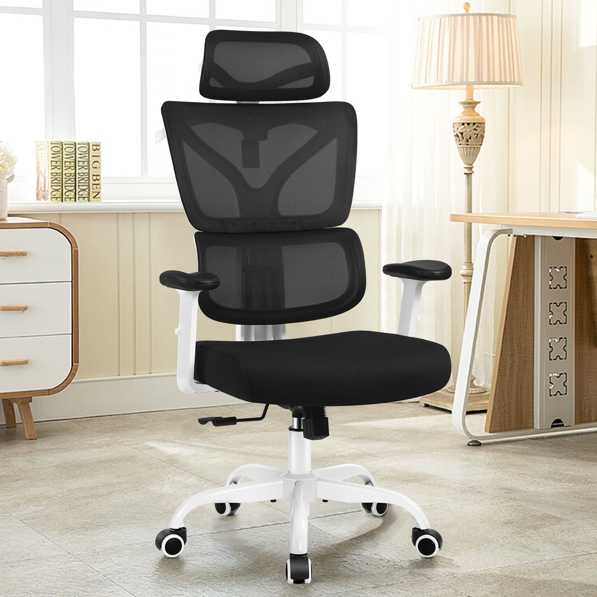 Ergonomic Office Chair with Reclining Function, Adjustable Armrests, and High-Density Sponge Support