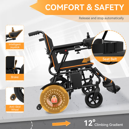 Ultra-lightweight folding power wheelchair with handbrake and footrest, 300 lbs. weight capacity