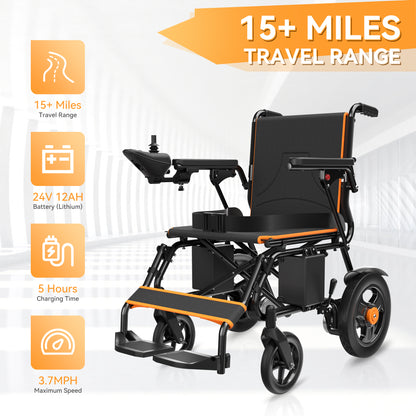 Ultra-lightweight folding power wheelchair with handbrake and footrest, 300 lbs. weight capacity