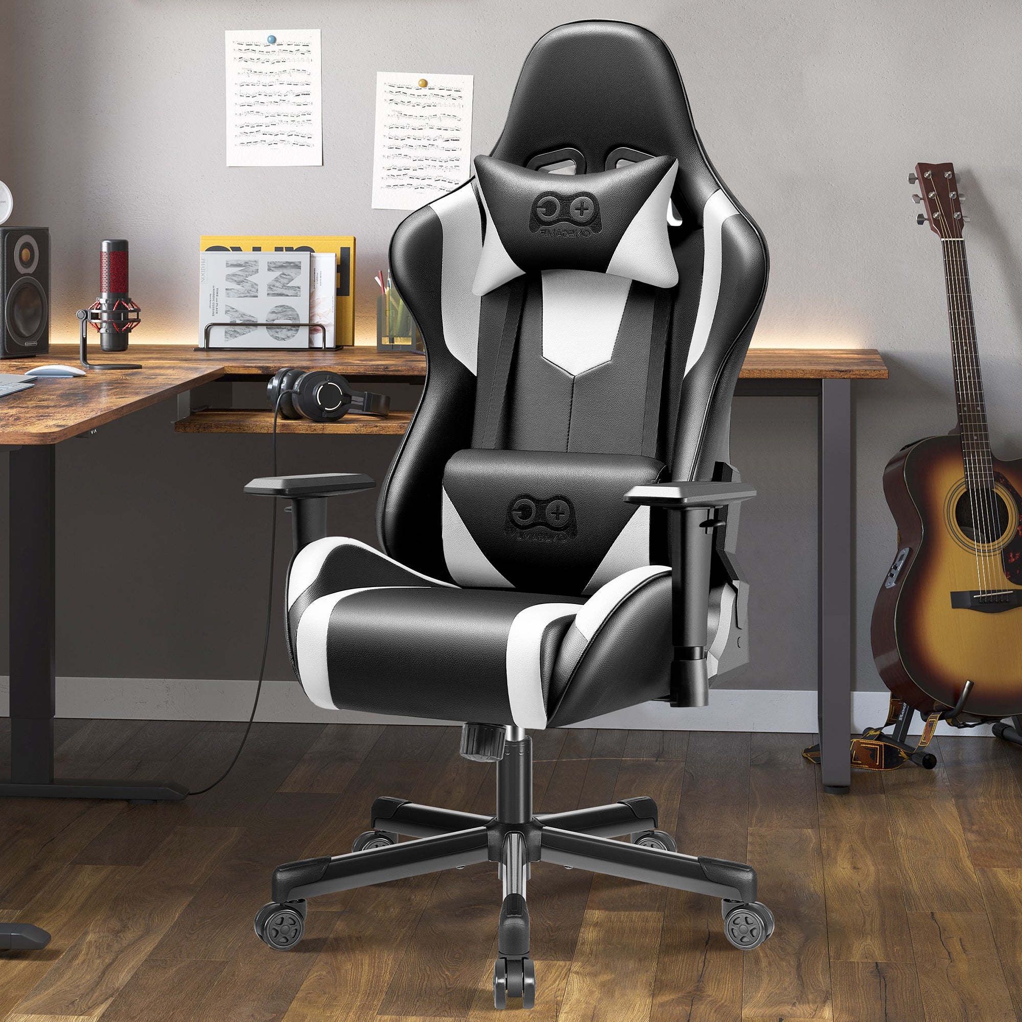 Ergonomic Gaming Chair, Racing Style PU Leather, Adjustable Backrest, Swivel Gamer Chair with Lumbar Support