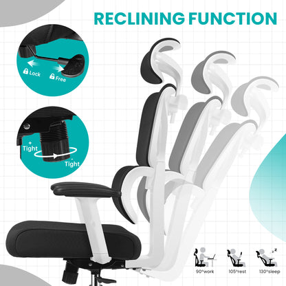 Ergonomic Office Chair with Reclining Function, Adjustable Armrests, and High-Density Sponge Support