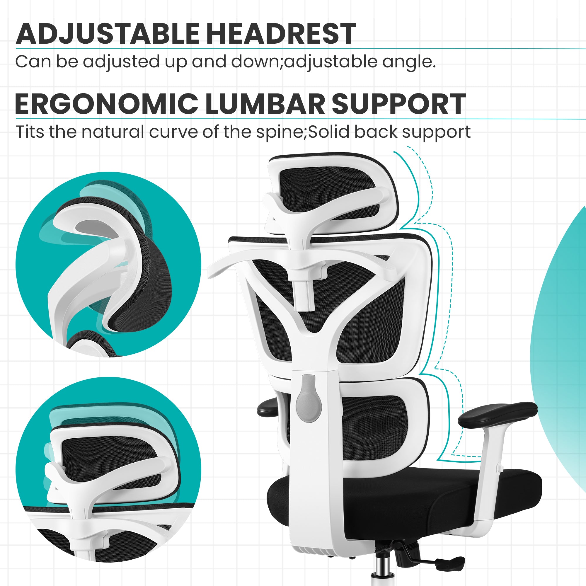 Ergonomic Office Chair with Reclining Function, Adjustable Armrests, and High-Density Sponge Support