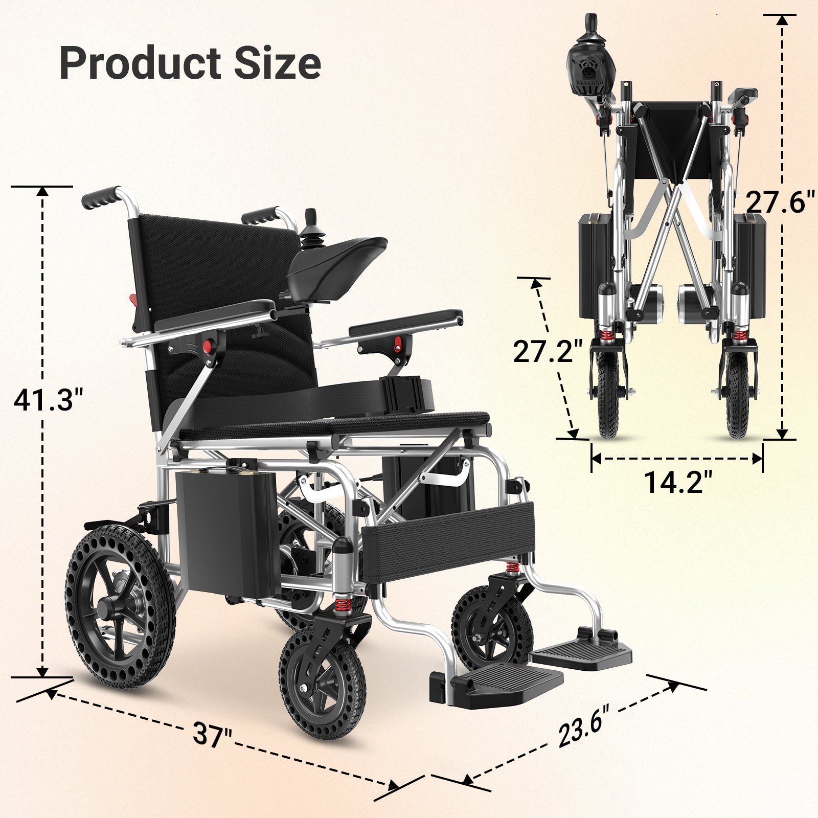 Foldable Electric Wheelchair for Adults, 15 Miles Long Travel Range, All Terrain Motorized Wheelchair for Seniors Portable