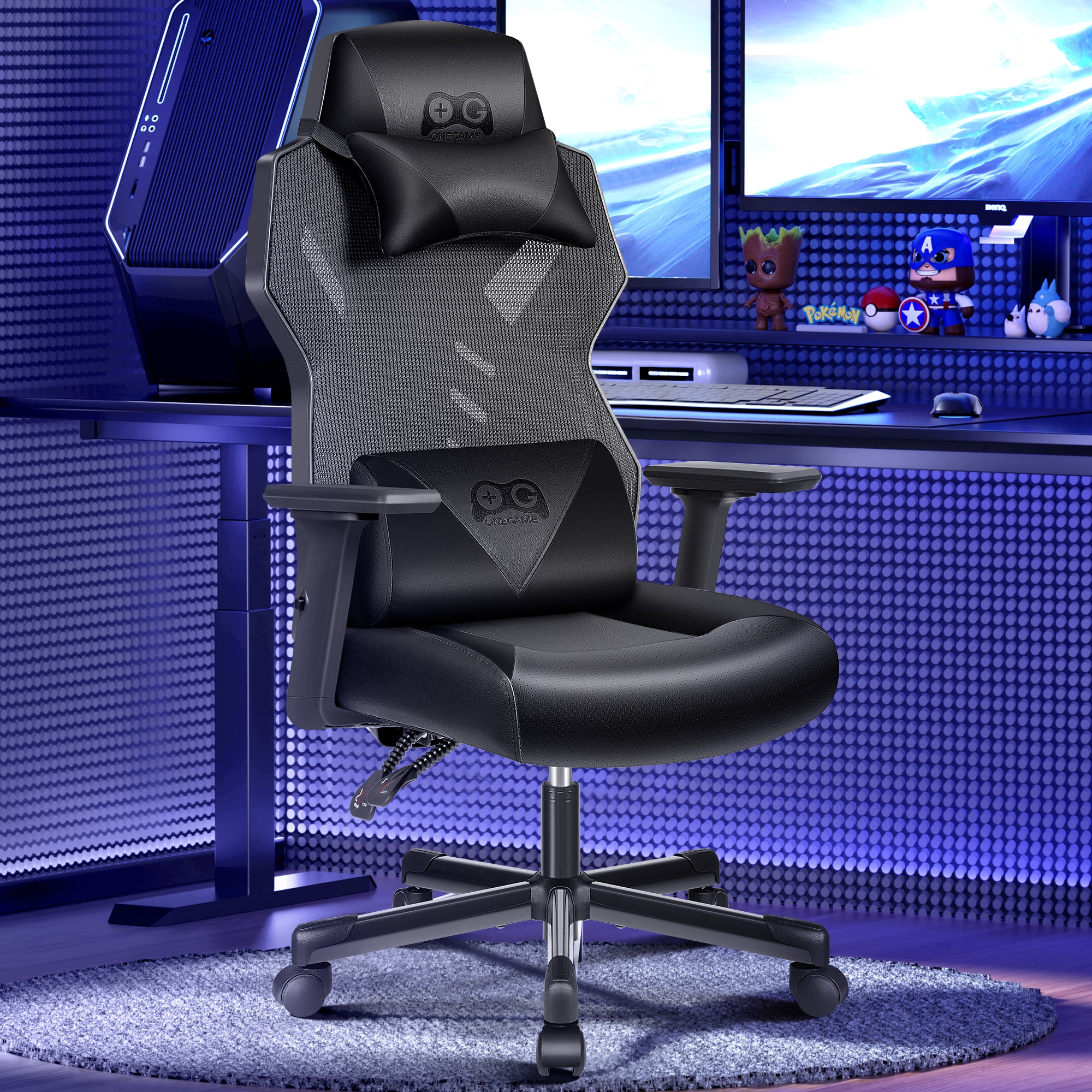 Breathable Racing Style Gaming Chair, Adjustable Backrest, Ergonomic Swivel PC Chair with Lumbar Support