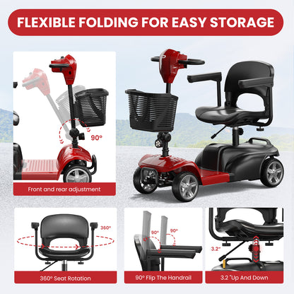 4 Wheels Mobility Scooter for Adults and Seniors with LED Headlight, 15 Miles Long Range Wheelchair Device,  Powered Mobility Scooters with Detachable Basket