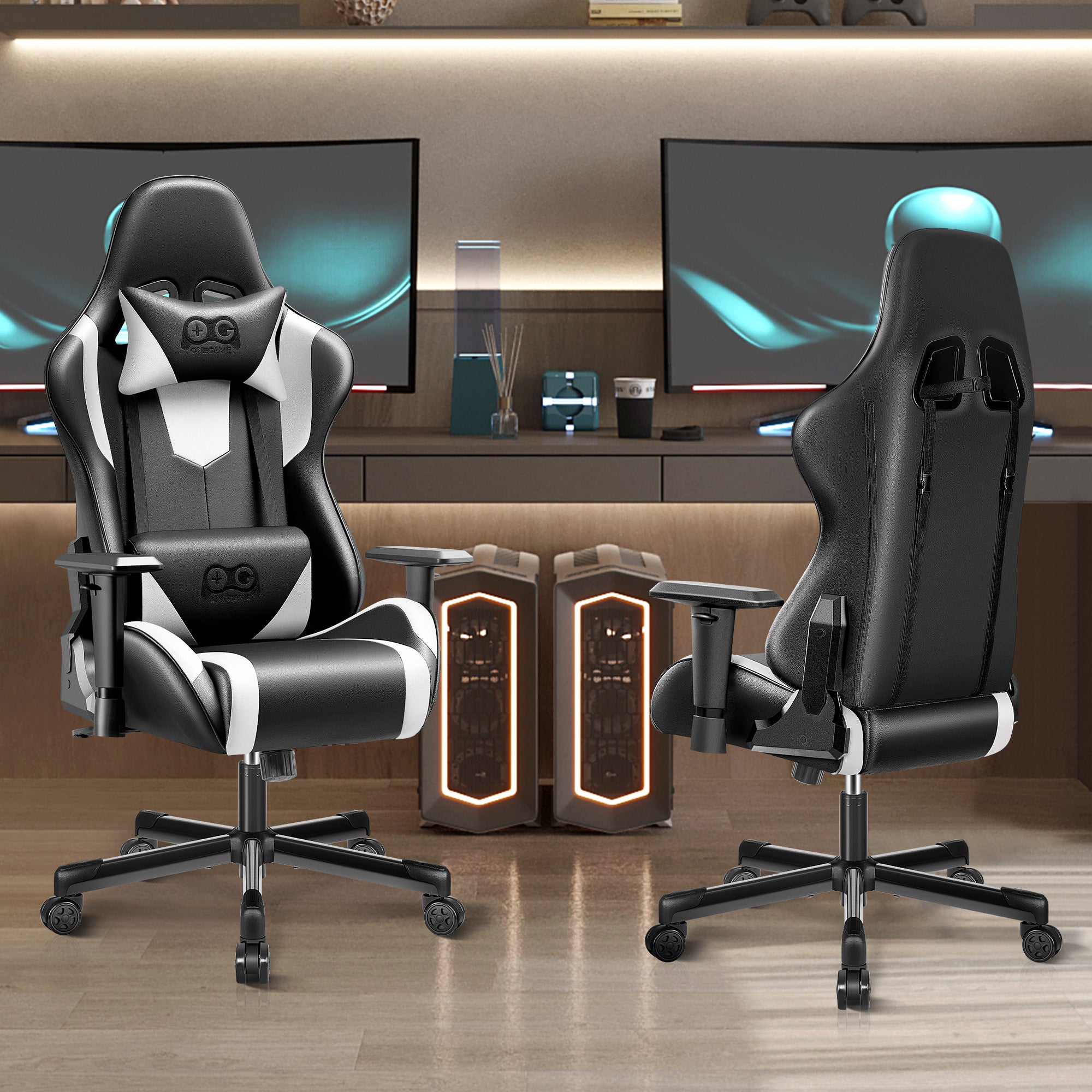 Ergonomic Gaming Chair, Racing Style PU Leather, Adjustable Backrest, Swivel Gamer Chair with Lumbar Support