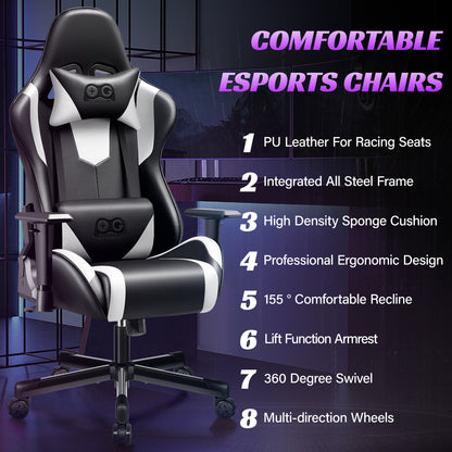 Ergonomic Gaming Chair, Racing Style PU Leather, Adjustable Backrest, Swivel Gamer Chair with Lumbar Support