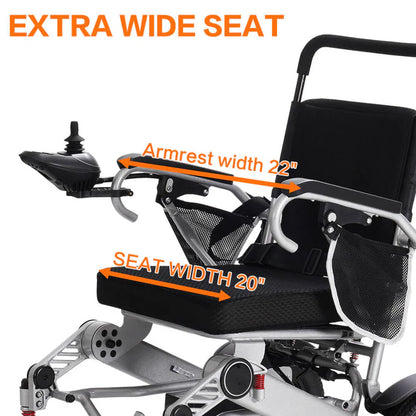 Reinforced Frame 350LBS Weight Capacity Foldable Electric Wheelchair, 16+ Miles Long Range, Thickened Seat Cushion & Removable Lithium Battery, EABS Brake System