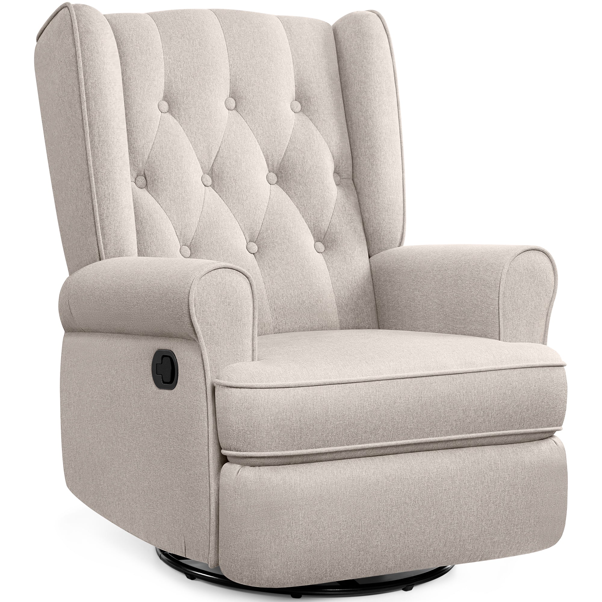 Recliner Chair 360 Swivel Glider, Rocking Living Room Chair Ergonomic Lounge Chair with Arm and Decorative Buttons, Modern Accent Classic Single Sofa for Reading,Nursery,Bedroom (Beige)