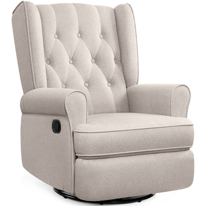 Recliner Chair 360 Swivel Glider, Rocking Living Room Chair Ergonomic Lounge Chair with Arm and Decorative Buttons, Modern Accent Classic Single Sofa for Reading,Nursery,Bedroom (Beige)