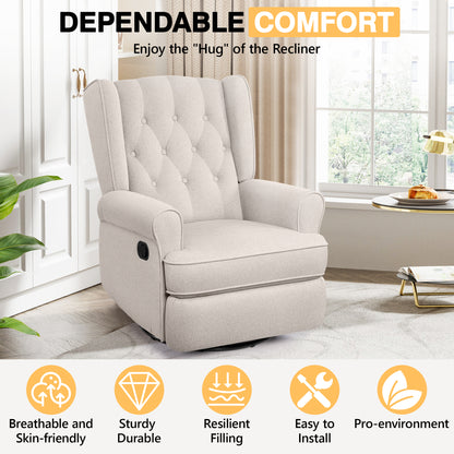 Recliner Chair 360 Swivel Glider, Rocking Living Room Chair Ergonomic Lounge Chair with Arm and Decorative Buttons, Modern Accent Classic Single Sofa for Reading,Nursery,Bedroom (Beige)
