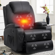 Fauteuil inclinable à bascule pivotant à 360° pour adultes, fauteuil inclinable avec massage et chauffage, canapé simple inclinable pour chambre d'enfant avec télécommande, porte-gobelets et poches latérales pour salon et chambre, noir 