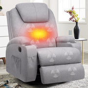 Rocking Recliner Chair, 360°Swivel Glider Chair for Adults, Recliner Chair with Massage and Heat, Reclining Nursery Single Sofa with Remote Cup Holders Side Pockets for Living Room, Bedroom, Light Gray
